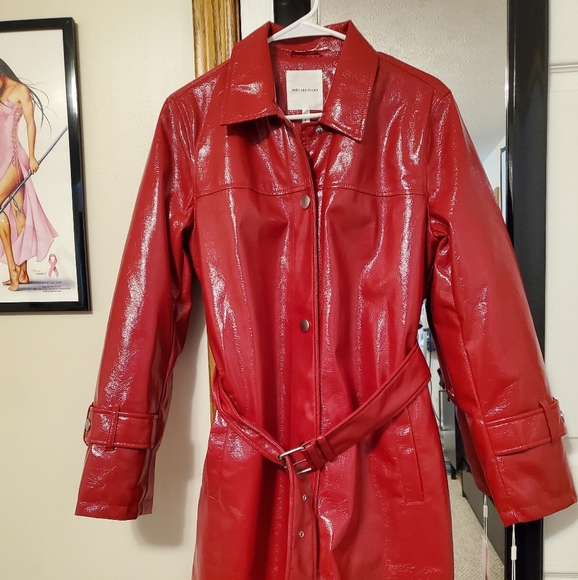 Red Patent Faux Leather Trent Coat 
